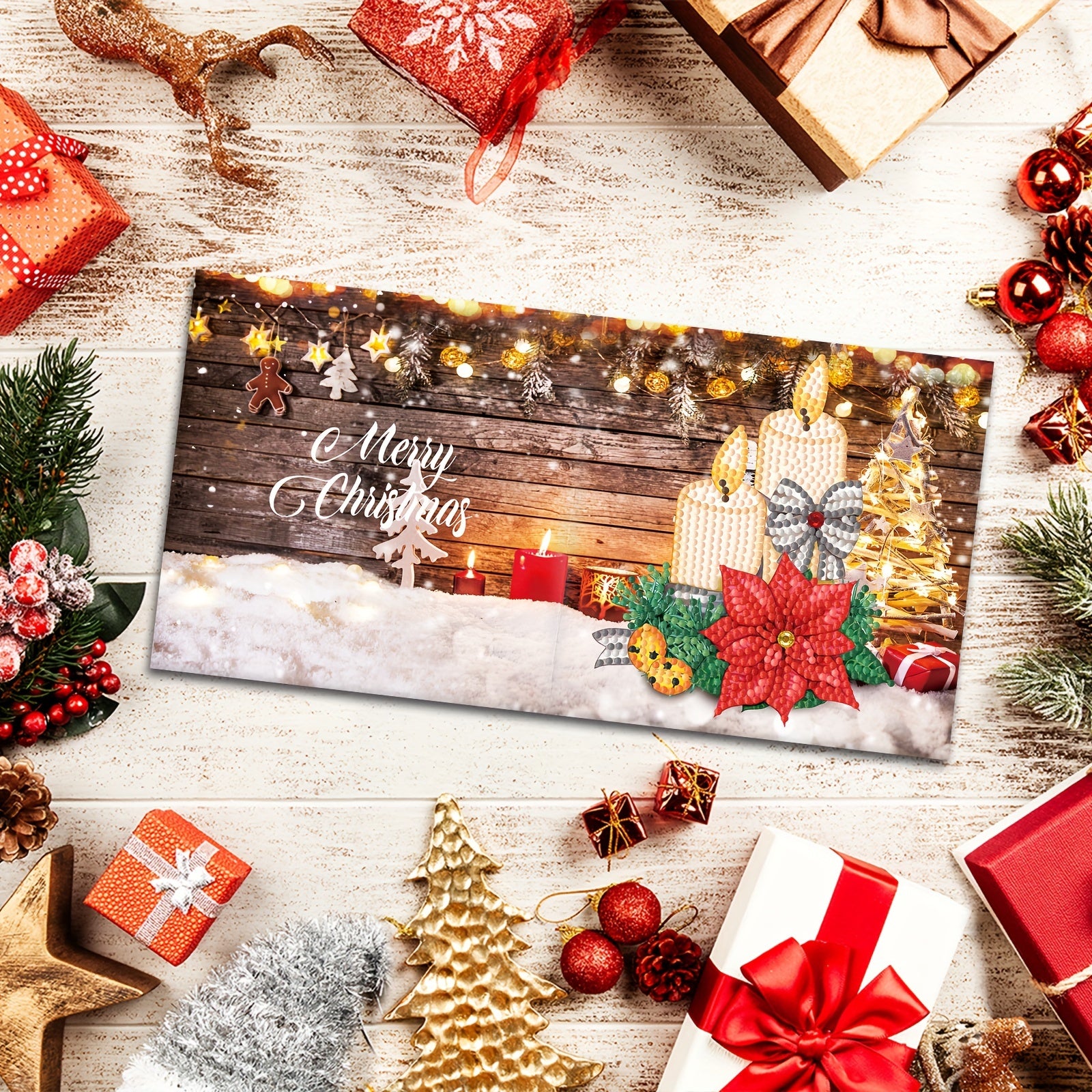 Set de 12 Tarjetas de Felicitación con Pintura de Diamantes - Mosaico Hecho a Mano para Navidad y Año Nuevo, Personalizable con Mensajes Cálidos