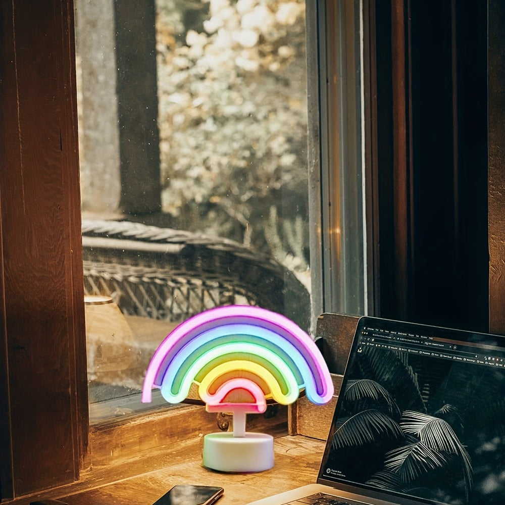 RainbowGlow - Schattig Regenboog Neonlicht met Lampvoet
