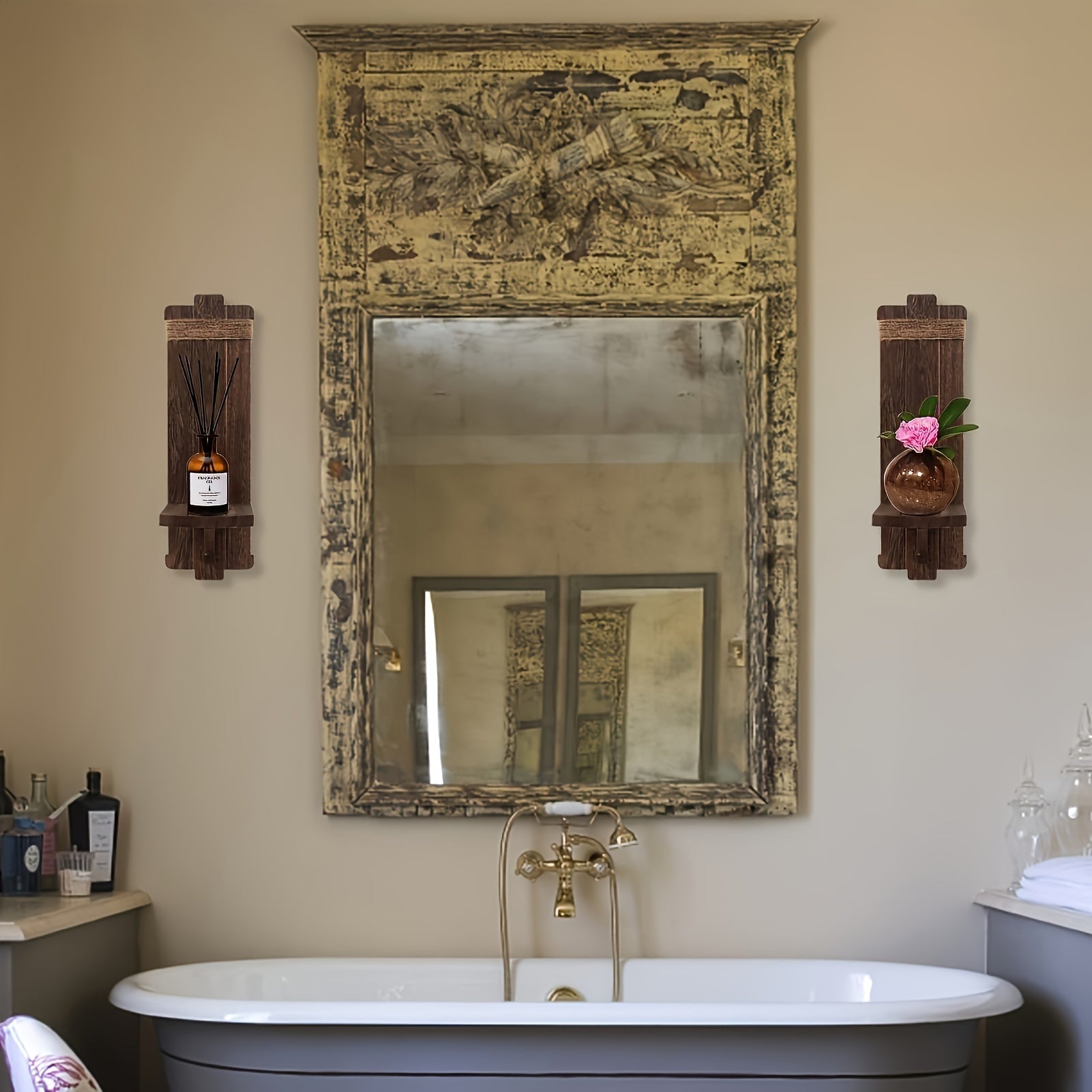 Rustieke Houten Kandelaar - Muurdecoratie