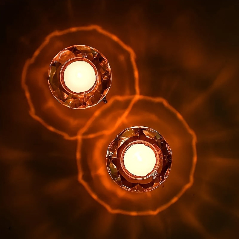 Juego de 2 candelabros de cristal transparentes - estilo europeo, candelabro romántico de diamante con base triangular de metal