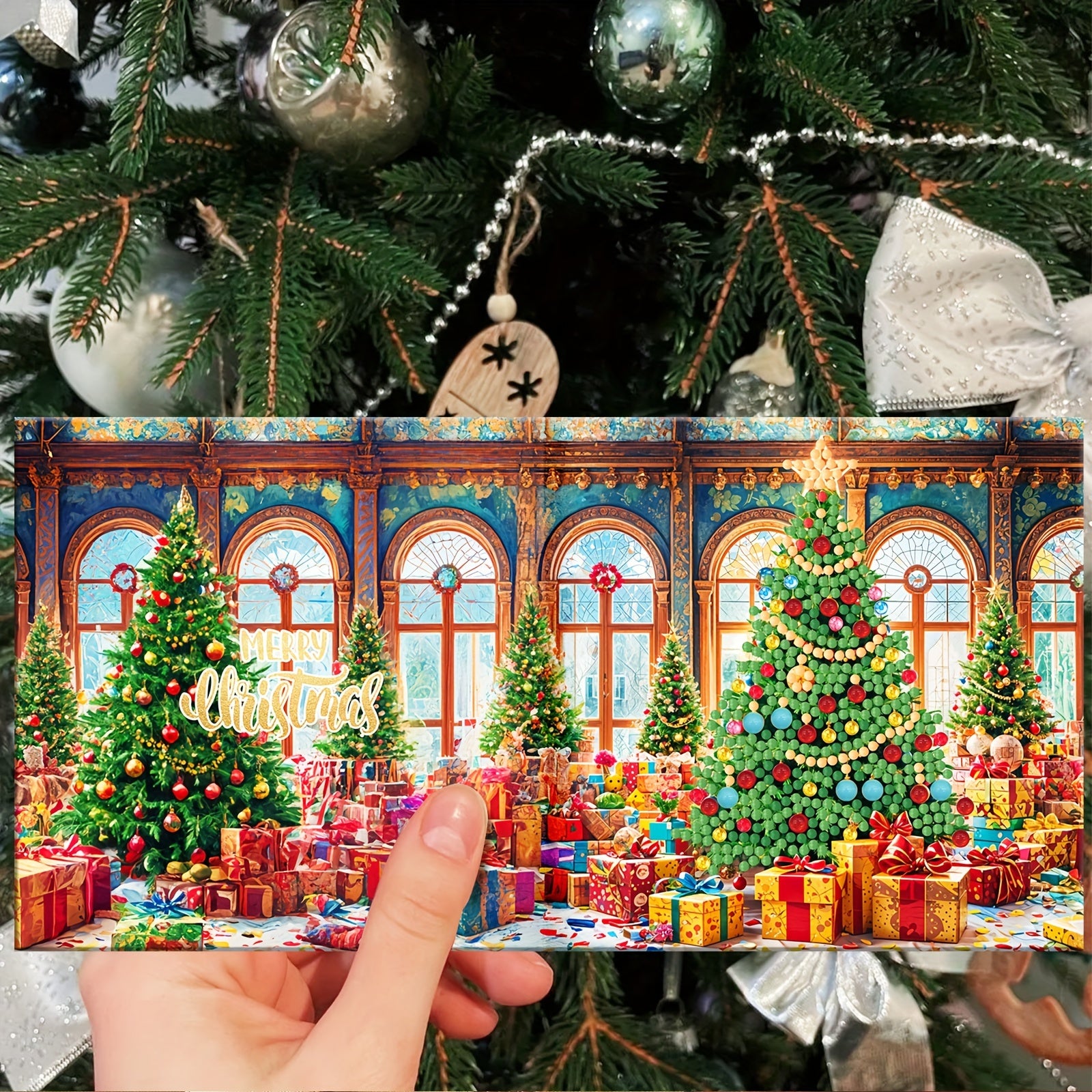 Kit de 12 piezas para hacer tarjetas navideñas con pintura de diamantes - Diseños de Santa y animales, tarjetas de felicitación festivas para deseos navideños y favoritos de la fiesta