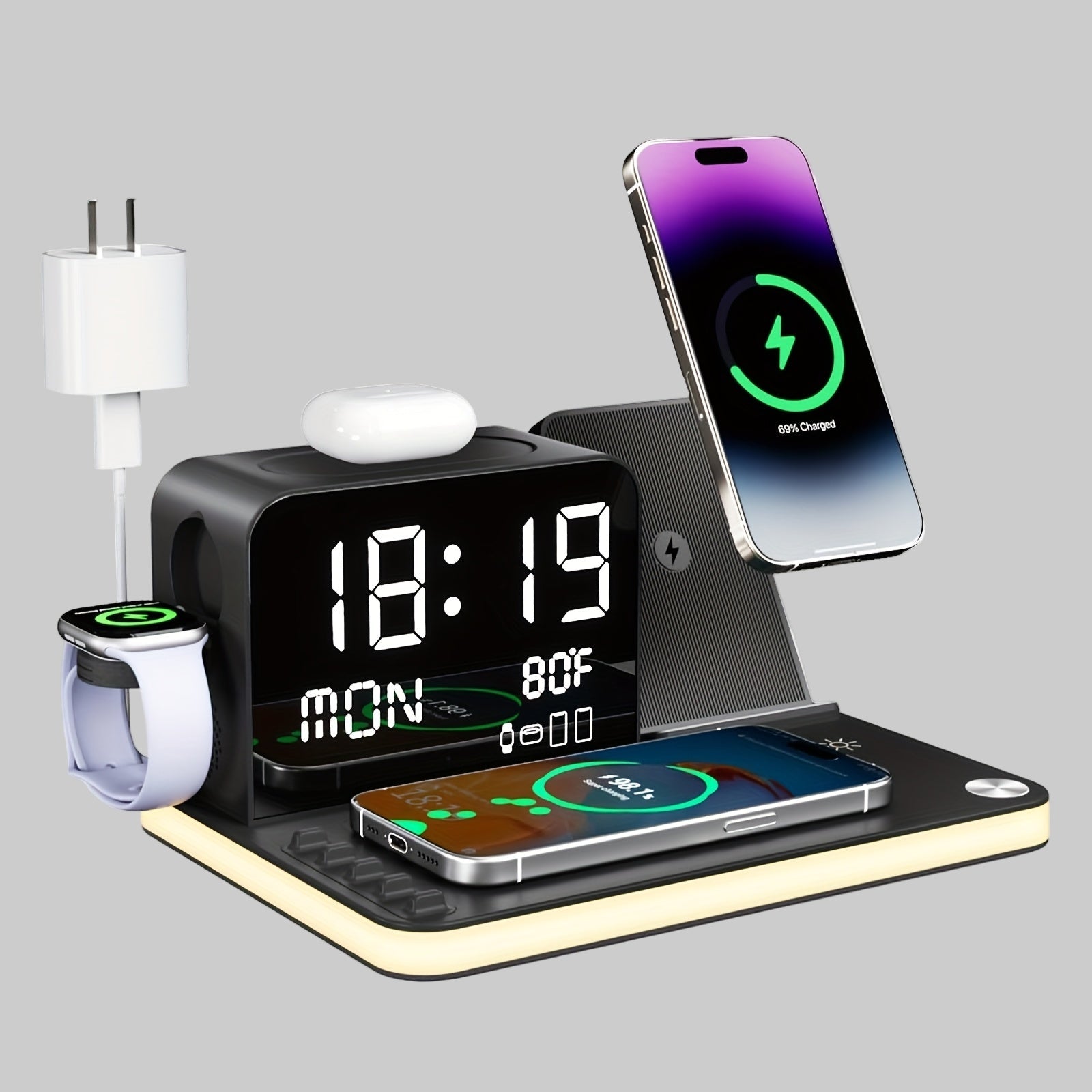 Draadloze Oplaadstation Nachtlamp Multifunctionele USB C Charger Stand