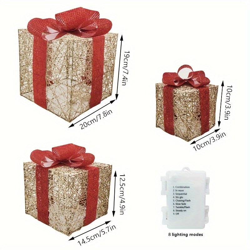GlowGifts - Set of 3 Lighted Christmas Gift Boxes with Bows