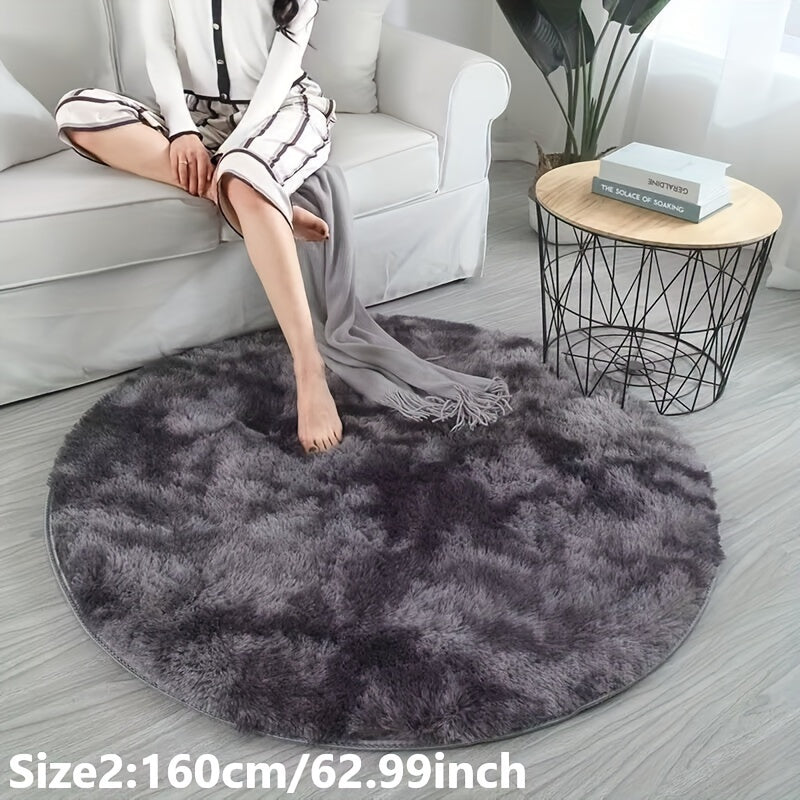 1 pieza Alfombra redonda de peluche teñida anudada - Alfombrilla decorativa suave y cálida para sala de estar, dormitorio y yoga
