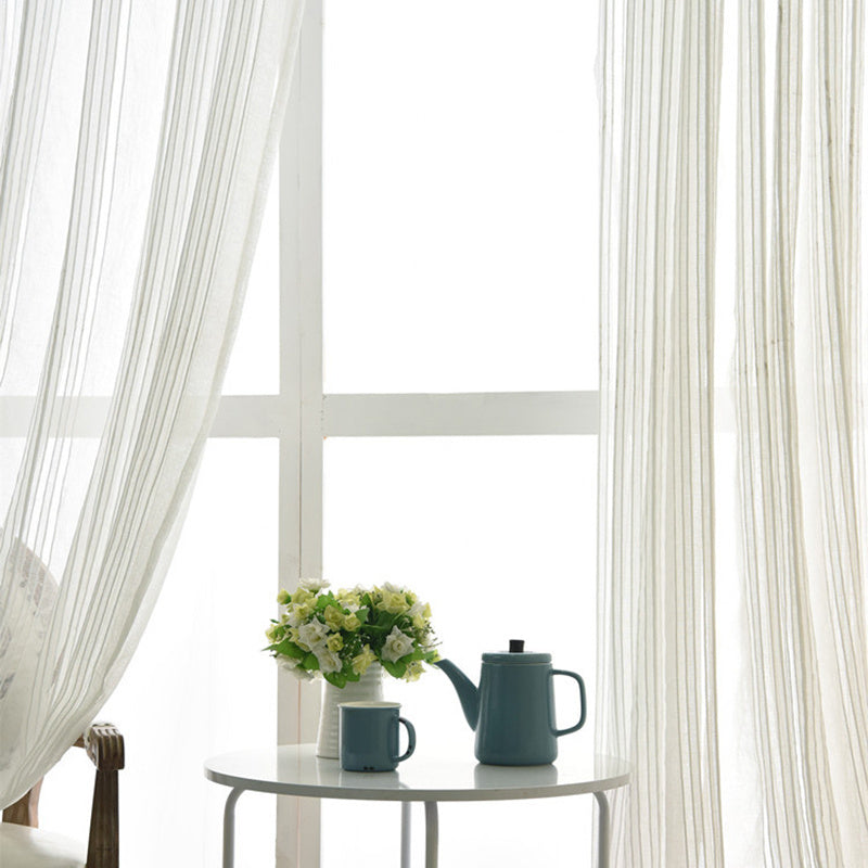 1 Pezzo Tende Trasparenti Bianche a Righe per Soggiorno - Velo Morbido, Decorativo, Filtrante