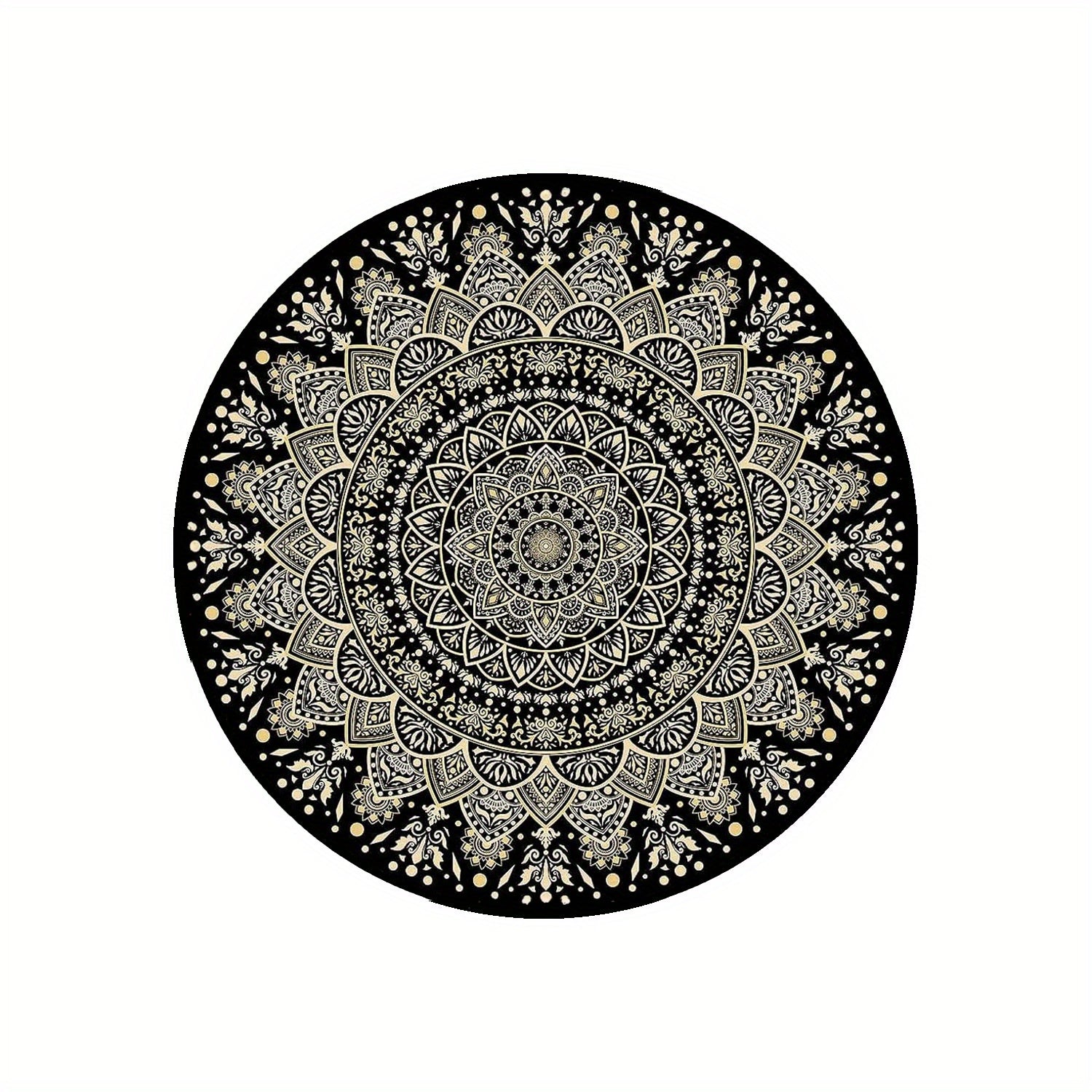 Zwart Gouden Mandala Ronde Tapijt – Antislip, Wasbaar Tapijt voor Slaapkamer, Woonkamer, Kantoor, Machinewasbaar Vloerkleed