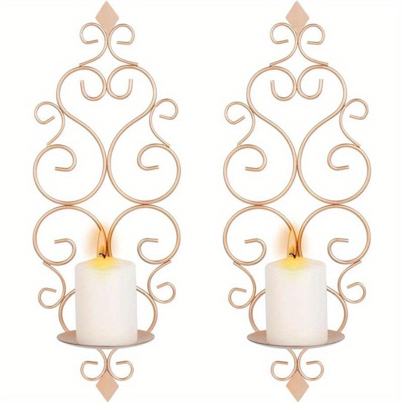 Set van 2 Gouden Wandkandelaars - Stijlvolle Metalen Wanddecoratie