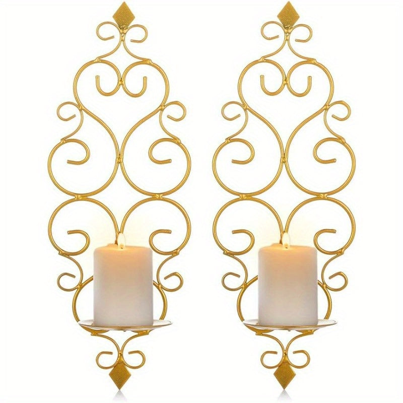 Set van 2 Gouden Wandkandelaars - Stijlvolle Metalen Wanddecoratie