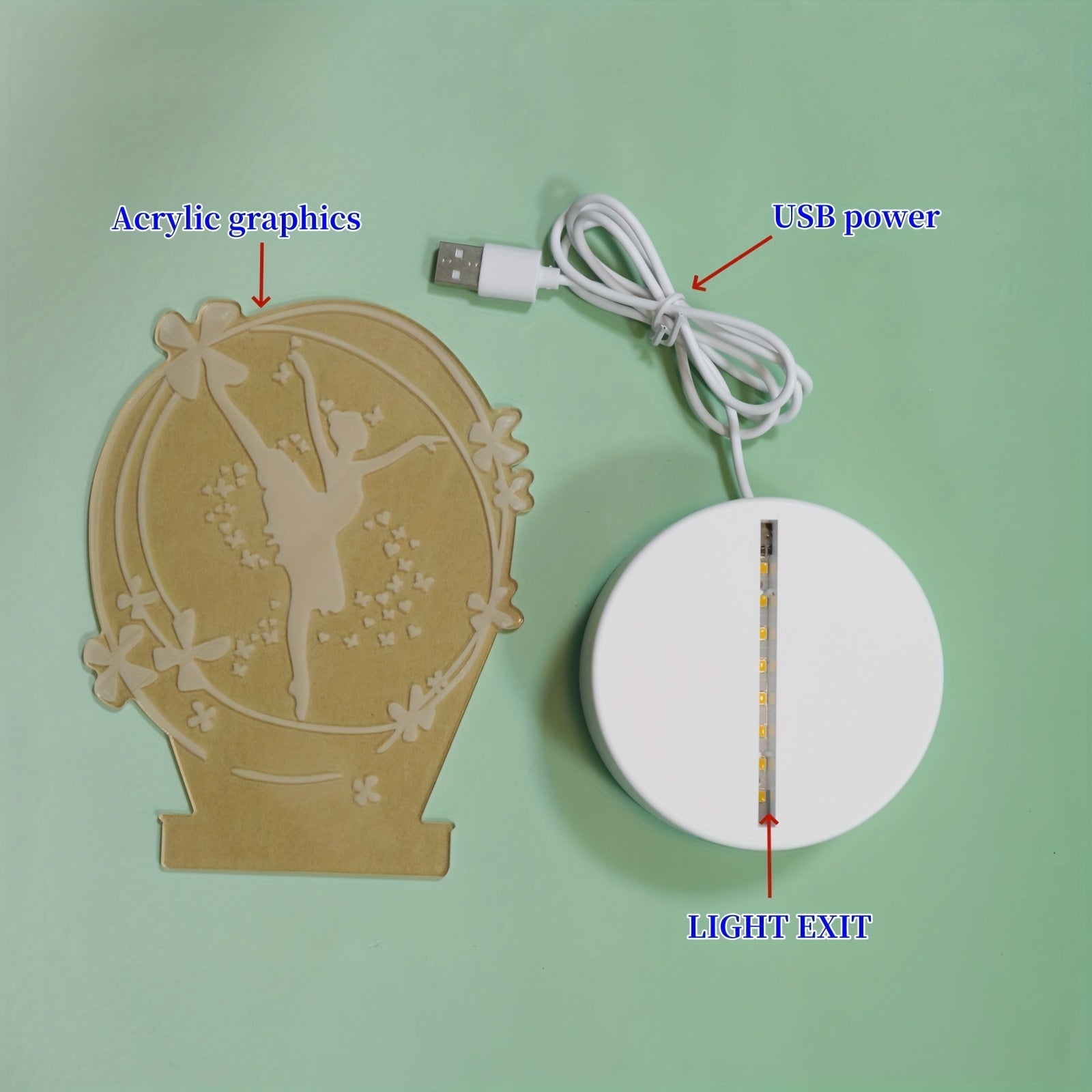 RuimteLamp - Lámpara nocturna LED 3D Bailarina de ballet alimentada por USB