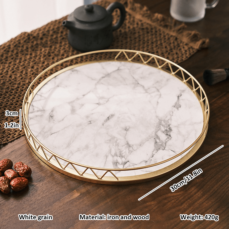 WoodenMarble - Vassoio Rotondo in Legno con Grano di Marmo