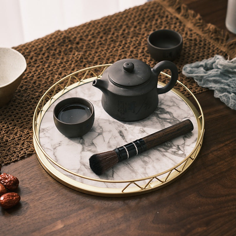 WoodenMarble - Houten Ronde Marmeren Graan Dienblad