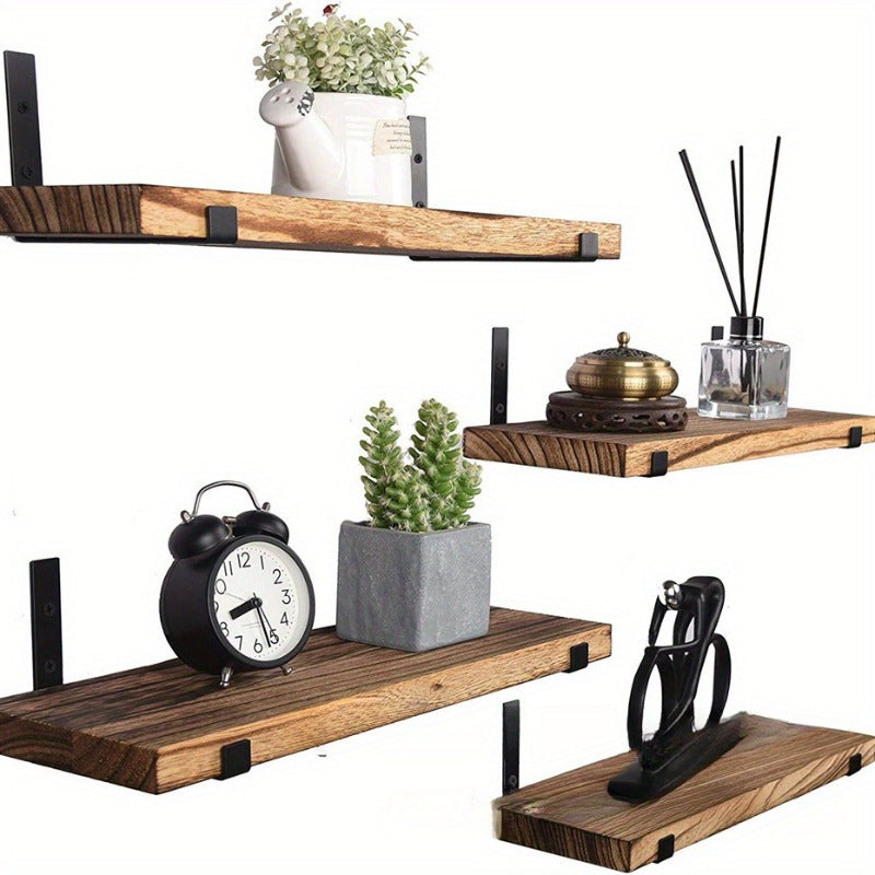 GlamShelf - Set of 4 Wooden Wall Shelves - Storage for Living Room