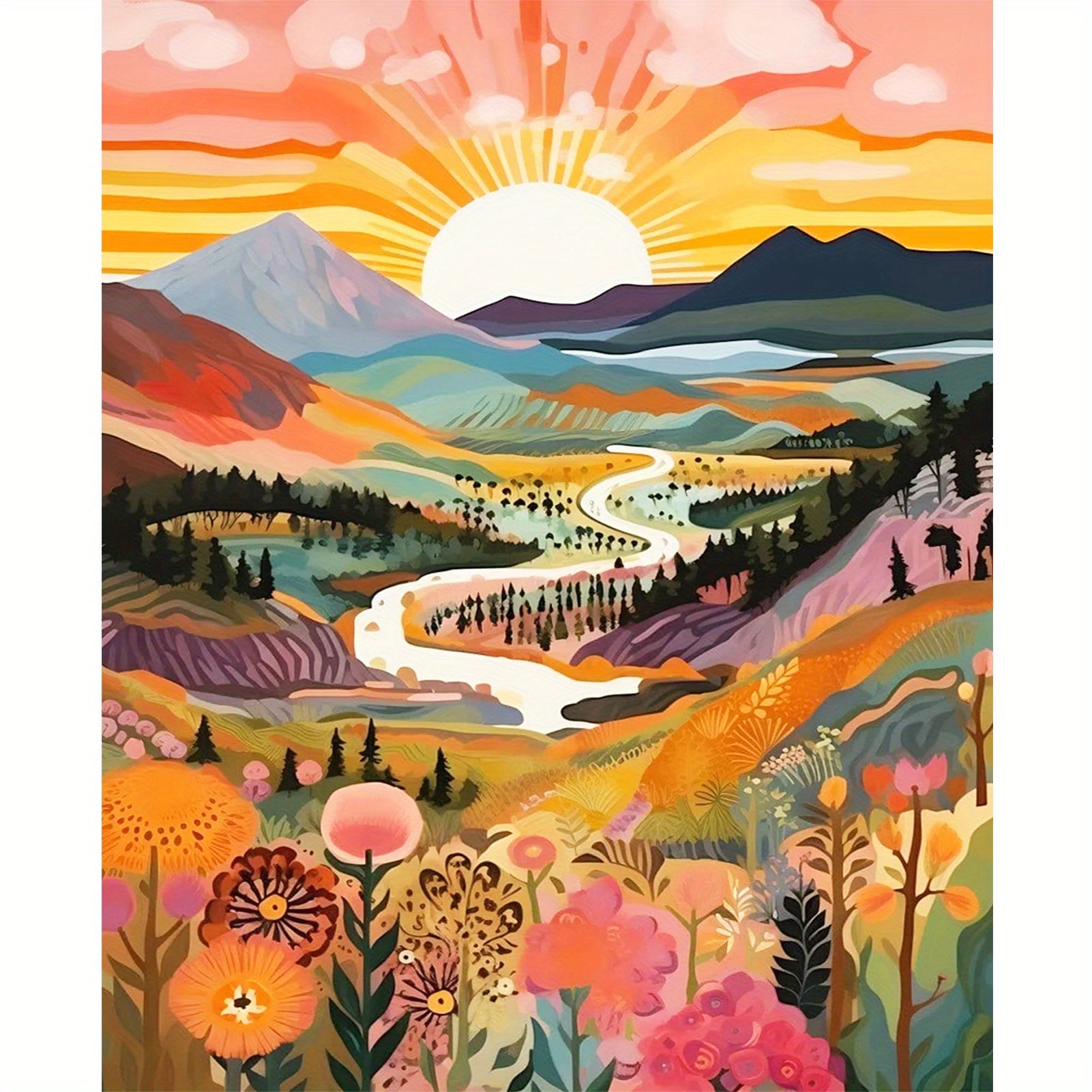 1 pieza Pintura por Números Paisaje de Montaña al Atardecer para Adultos - Sin Marco, 40x50CM, Arte DIY de Óleo y Acrílico para Decoración de Pared