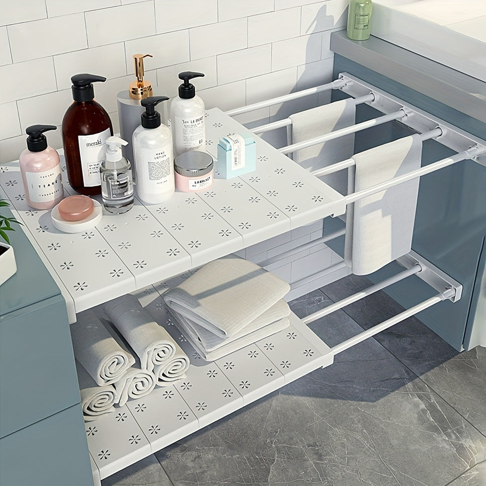 FlexRack - Verstelbare Wandgemonteerde Opbergplank met Uitschuifbare Spanstang