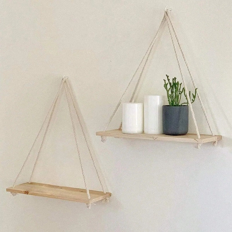 DecoShelf - Houten Zwevende Plank met Verstelbaar Hennep Touw - Voor Planten en Decoratie