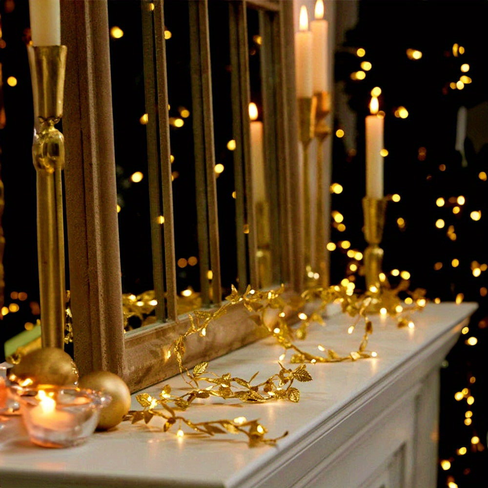 FairyLicht - Golden Leaf Rattan Battery-Powered String Lights