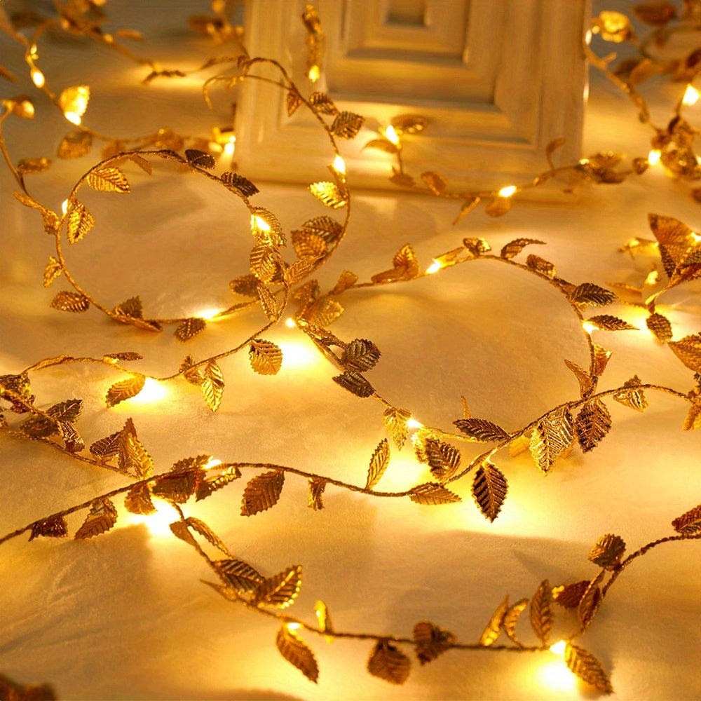 FairyLicht - Golden Leaf Rattan Battery-Powered String Lights