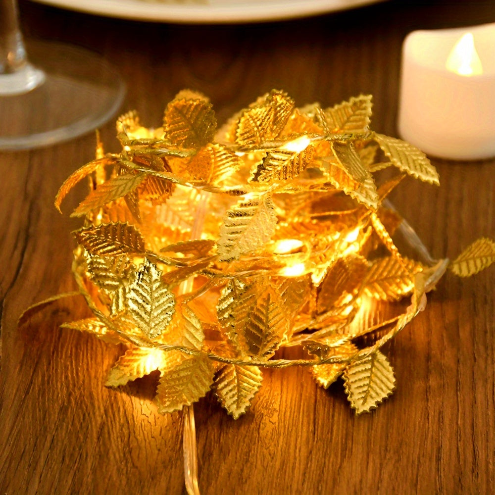 FairyLicht - Golden Leaf Rattan Battery-Powered String Lights