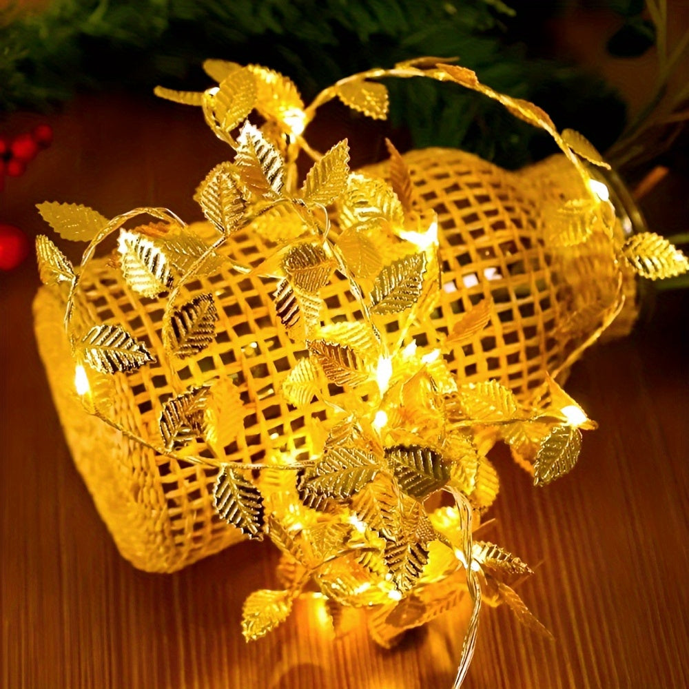 FairyLicht - Golden Leaf Rattan Battery-Powered String Lights