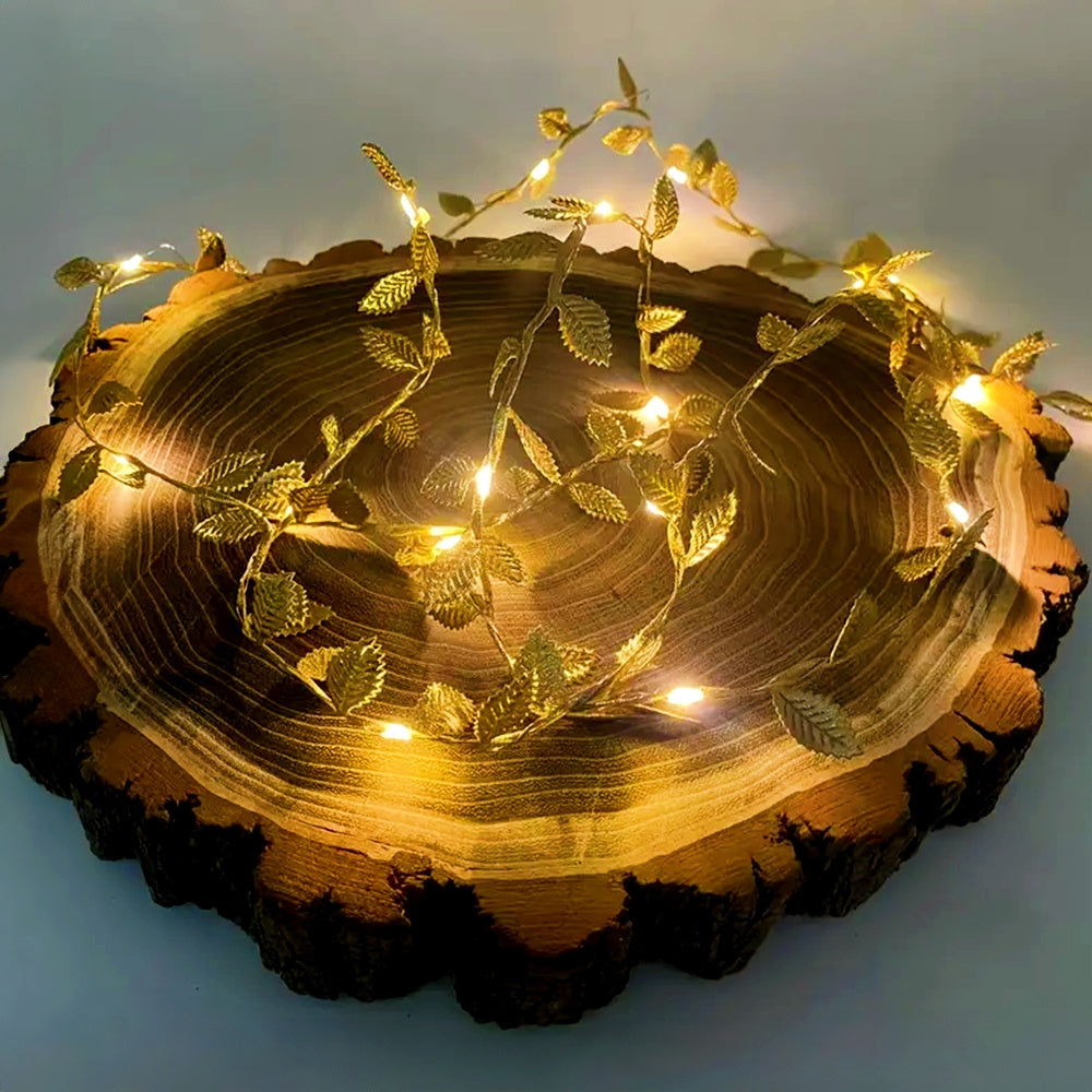 FairyLicht - Golden Leaf Rattan Battery-Powered String Lights