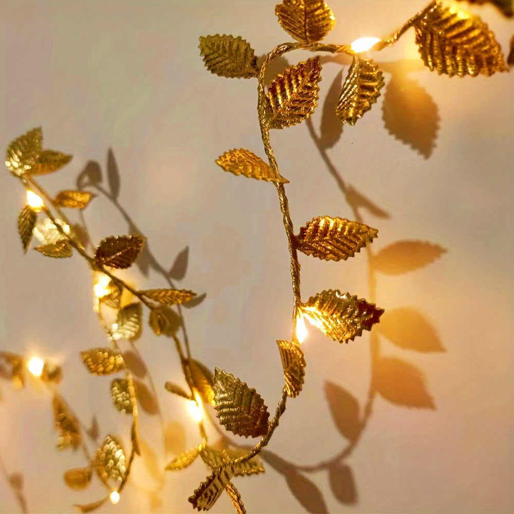 FairyLicht - Golden Leaf Rattan Battery-Powered String Lights