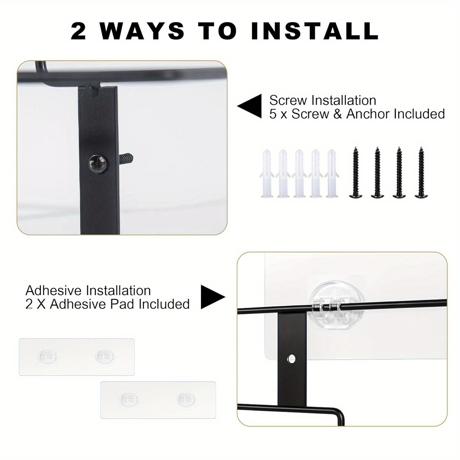 SteelShelf - Metalen Wandmontage Opbergrekken 2-Pack Zwevende Plank