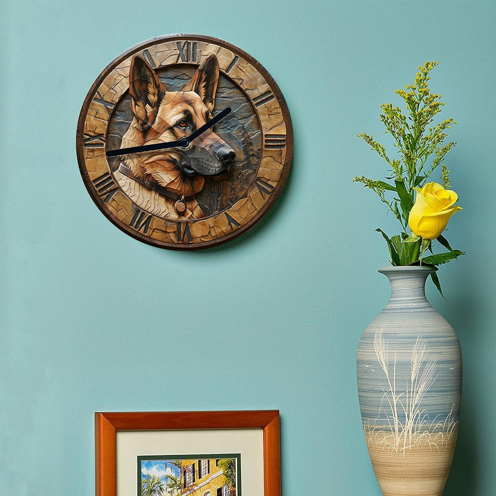 Stille Aluminium Wandklok - Duitse Herder Ontwerp