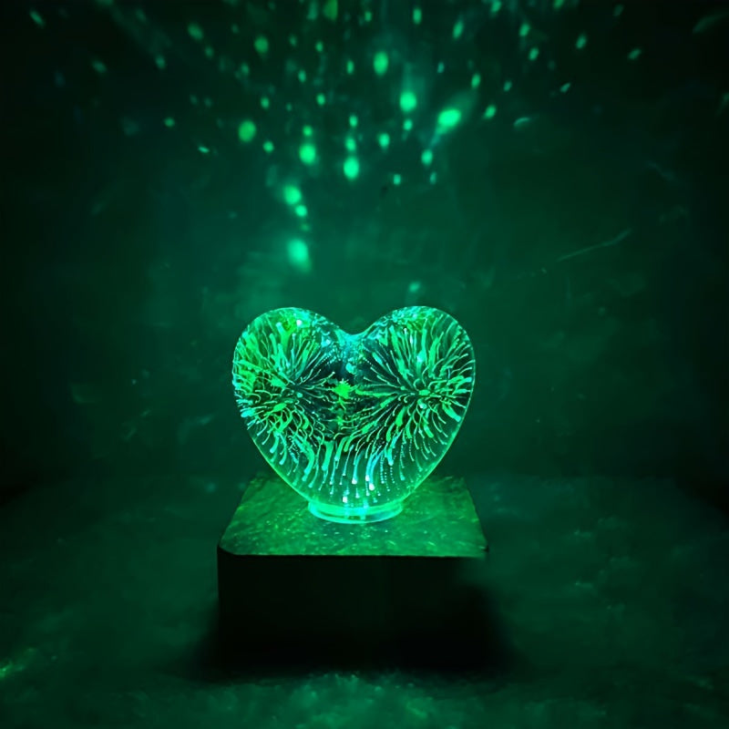 LoveLight - Lámpara nocturna LED de fuegos artificiales en forma de corazón 3D, alimentada por USB