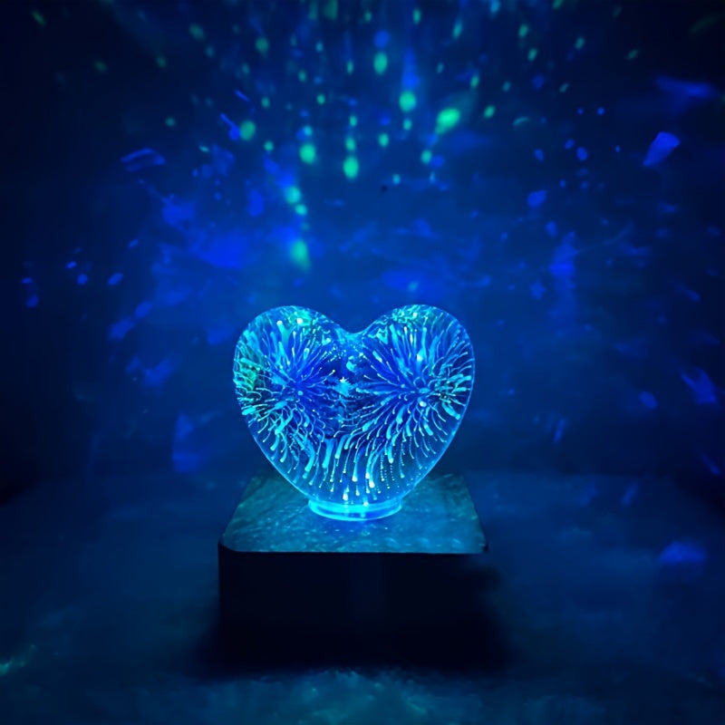 LoveLight - Lámpara nocturna LED de fuegos artificiales en forma de corazón 3D, alimentada por USB