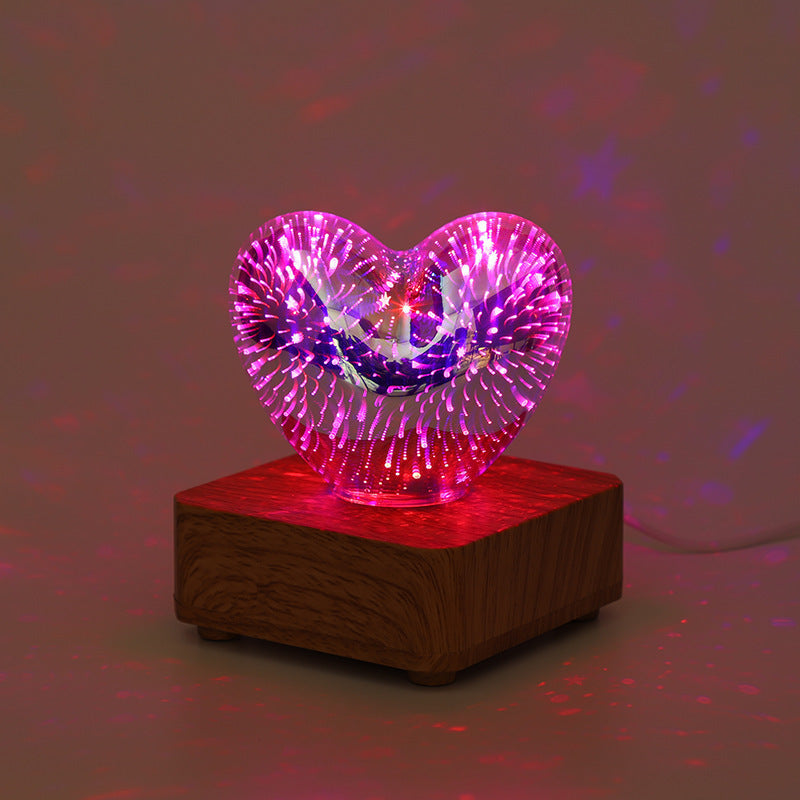 LoveLight - Lámpara nocturna LED de fuegos artificiales en forma de corazón 3D, alimentada por USB