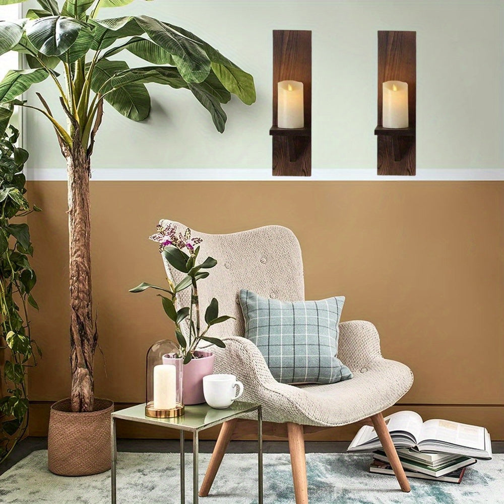 RusticCandle - Set van 2 Houten Wandkaarsenhouders voor Gang en Boerderijdecor