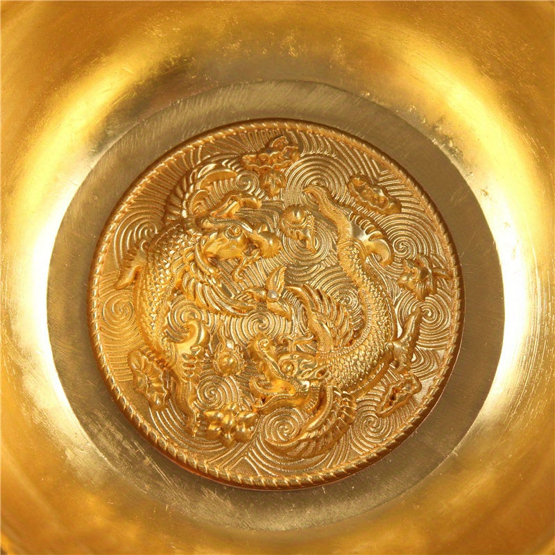 DragonBowl - Vintage Gouden Kom met Antieke Gesneden Dubbele Draken voor Huisdecoratie