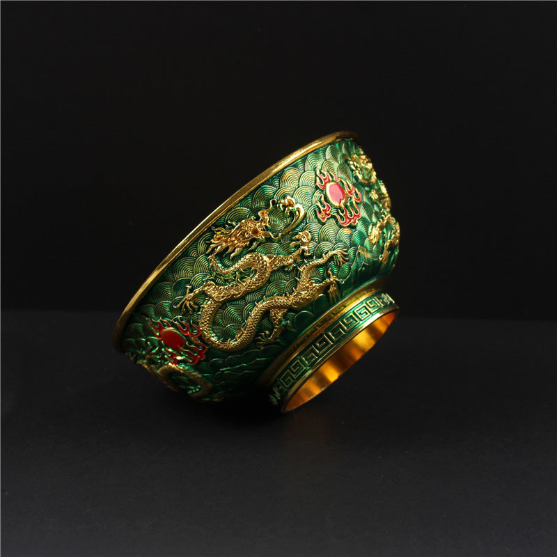 DragonBowl - Vintage Gouden Kom met Antieke Gesneden Dubbele Draken voor Huisdecoratie