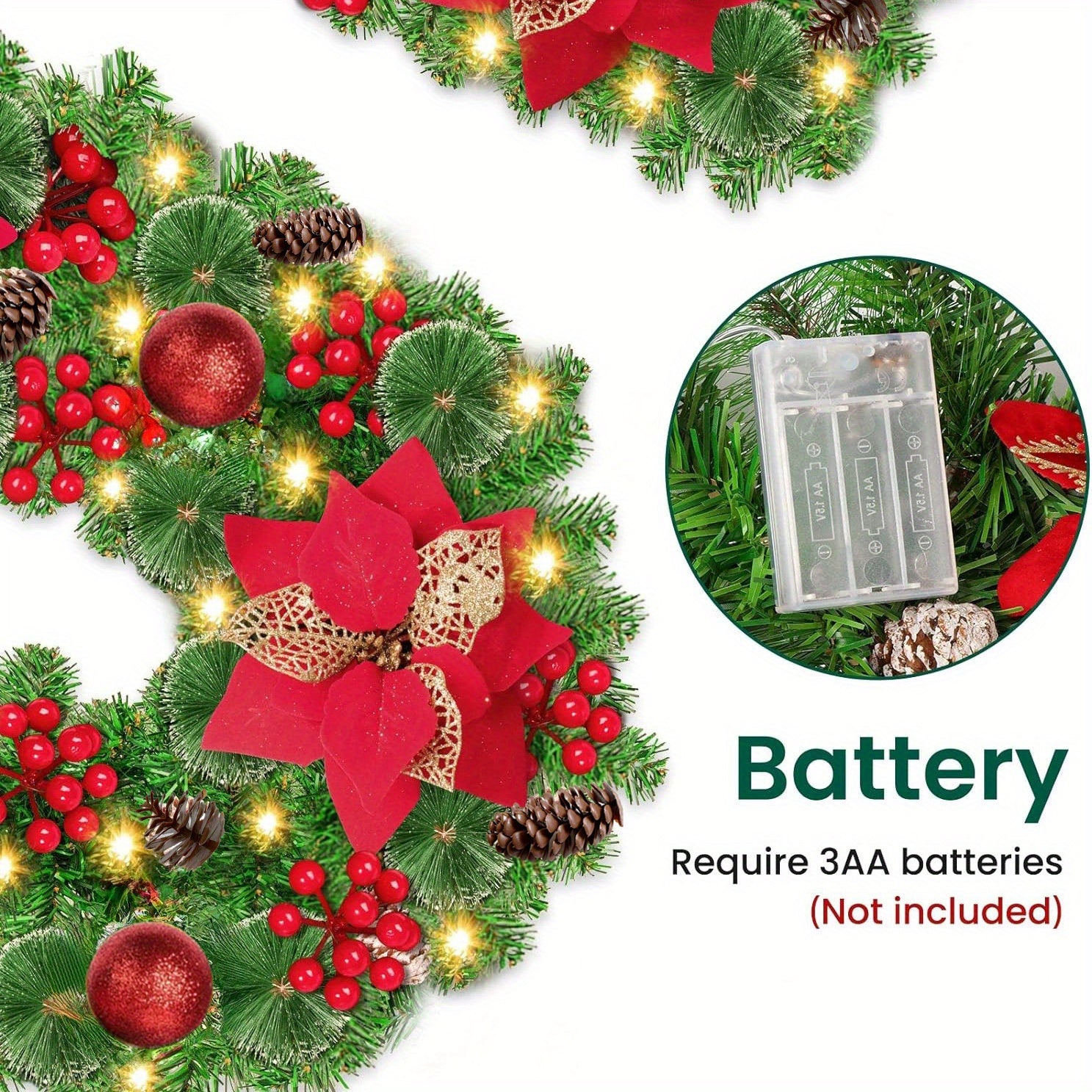 FestiveGlow - Kunstmatige Kerstguirlande met LED-lampjes & Dennenappels