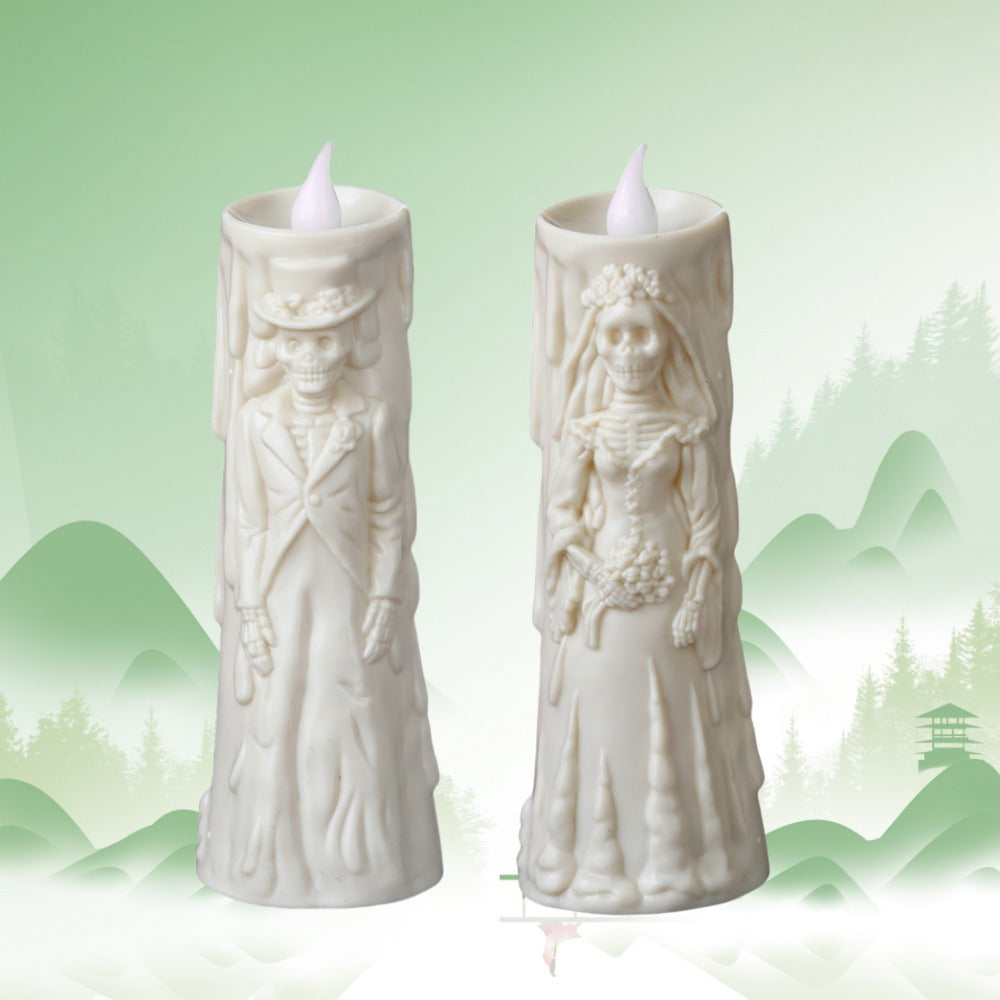Set di Candele LED Spettrali: Teschio Luminoso Sposa & Sposo - Perfetto per Halloween e Decorazioni per Feste