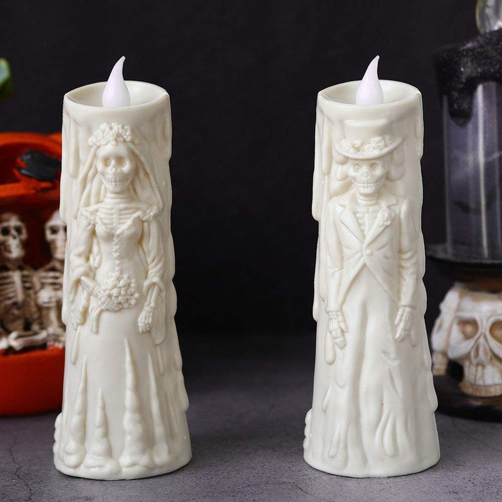 Set di Candele LED Spettrali: Teschio Luminoso Sposa & Sposo - Perfetto per Halloween e Decorazioni per Feste