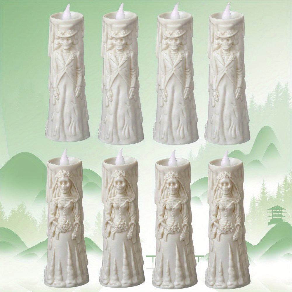 Set di Candele LED Spettrali: Teschio Luminoso Sposa & Sposo - Perfetto per Halloween e Decorazioni per Feste