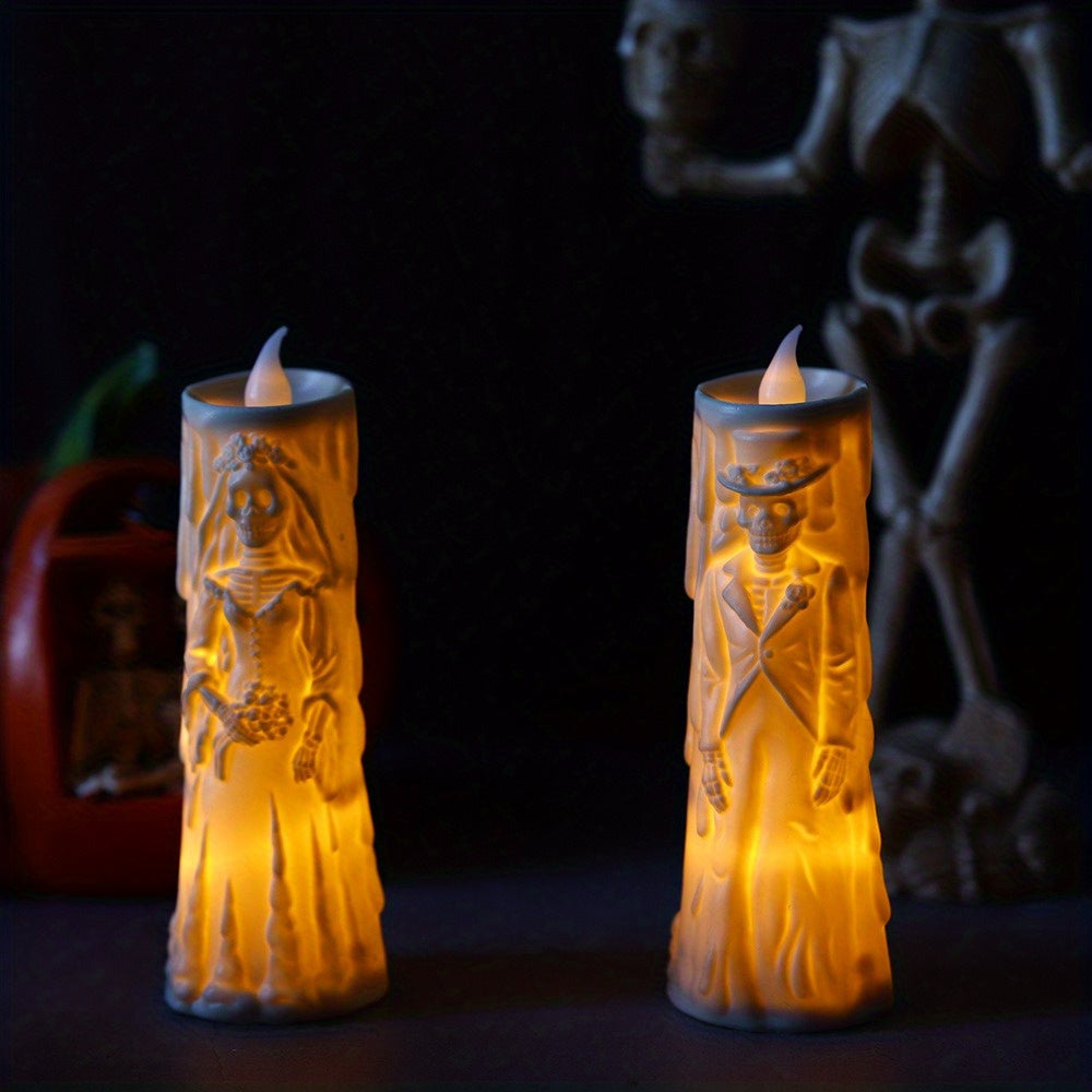 Set di Candele LED Spettrali: Teschio Luminoso Sposa & Sposo - Perfetto per Halloween e Decorazioni per Feste