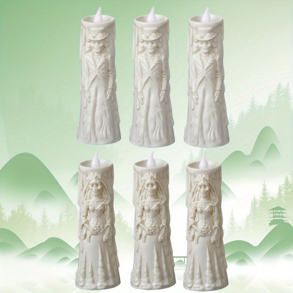 Set di Candele LED Spettrali: Teschio Luminoso Sposa & Sposo - Perfetto per Halloween e Decorazioni per Feste