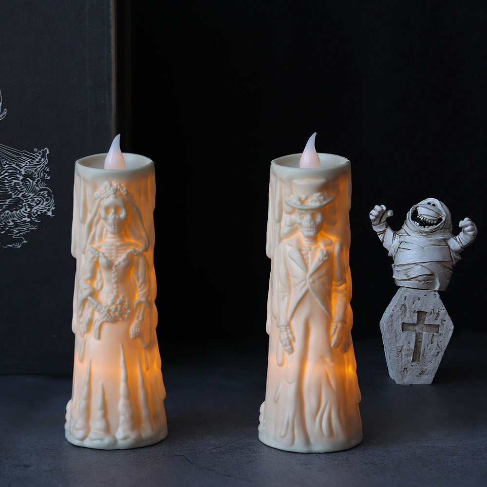 Set di Candele LED Spettrali: Teschio Luminoso Sposa & Sposo - Perfetto per Halloween e Decorazioni per Feste