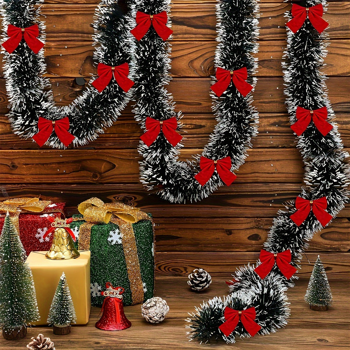 FestiveGleam - 2 Set 30 LED Kerst Tinsel Slinger met Batterijvoeding2set 30LED Kerst Tinsel Slinger Kunstmatige Kerst Slinger met LED Verlichting Batterij Kerst Metallic Twist Hangende Slinger Openhaard Mantel Decor voor Balustrade Binnenornamenten