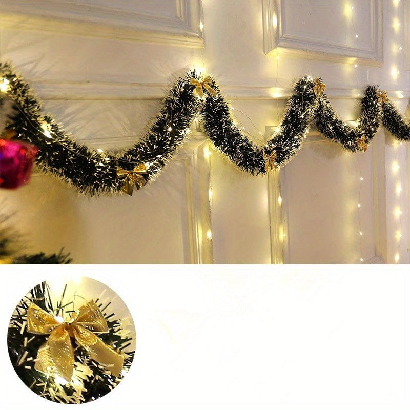 FestiveGleam - 2 Set 30 LED Kerst Tinsel Slinger met Batterijvoeding2set 30LED Kerst Tinsel Slinger Kunstmatige Kerst Slinger met LED Verlichting Batterij Kerst Metallic Twist Hangende Slinger Openhaard Mantel Decor voor Balustrade Binnenornamenten