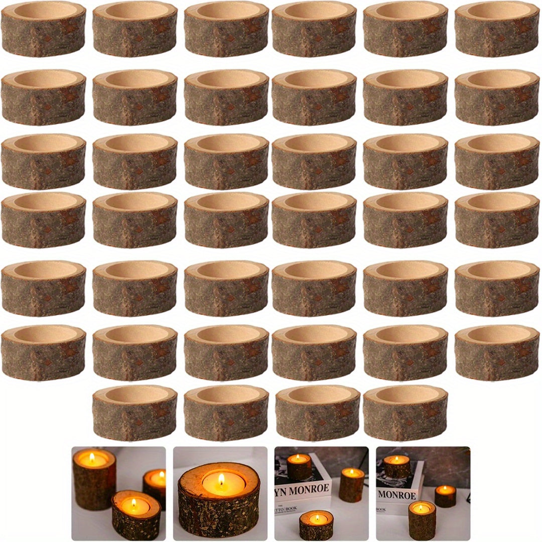 40-Pack Wooden Tealight Holders - Rustic Candle Holders for Holidays and Weddings