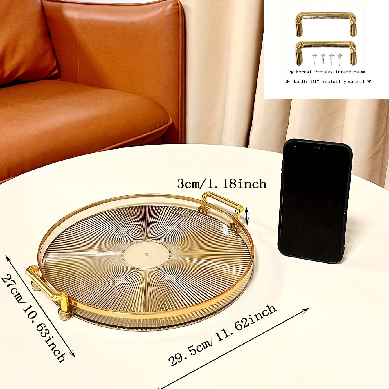 AcrylicTray - Acryl Serveerschaal met Gouden Handgrepen | Voor Dessert & Snack