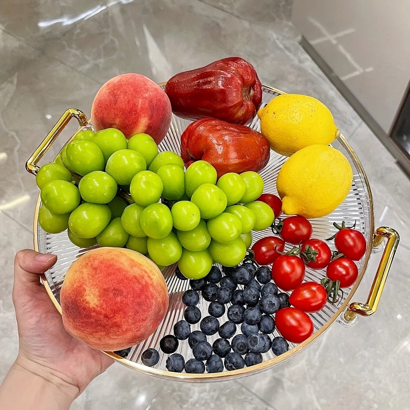 AcrylicTray - Acryl Serveerschaal met Gouden Handgrepen | Voor Dessert & Snack