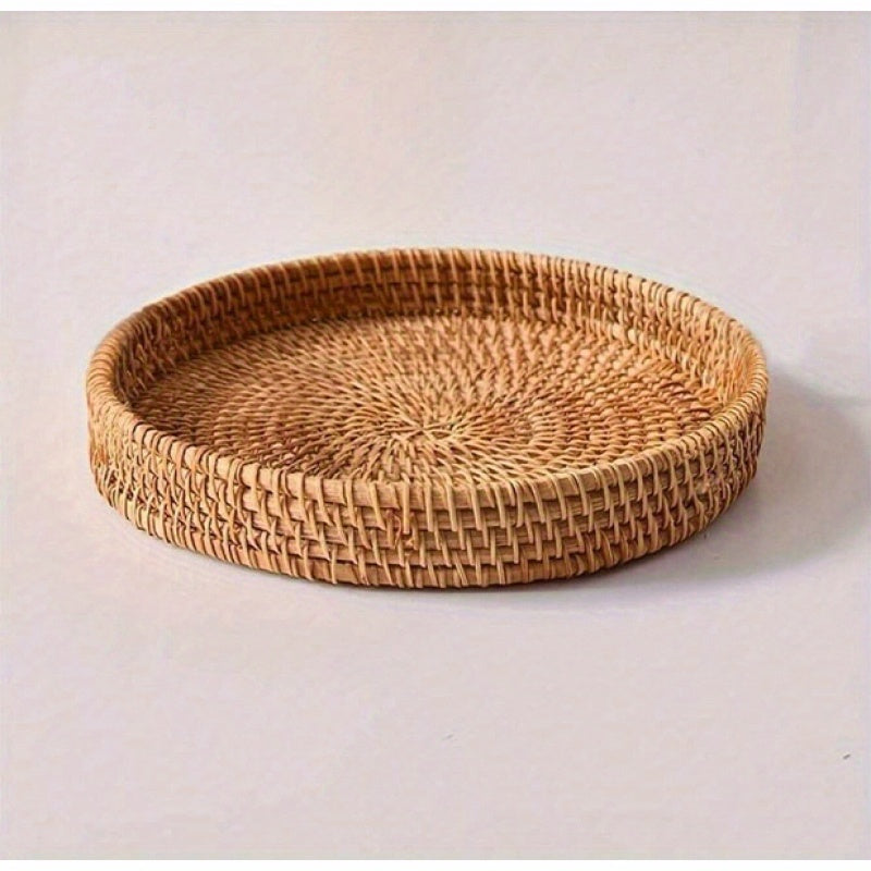 RattanServe - Vassoio Rotondo Intrecciato in Rattan | Per Colazione, Dessert e Frutta