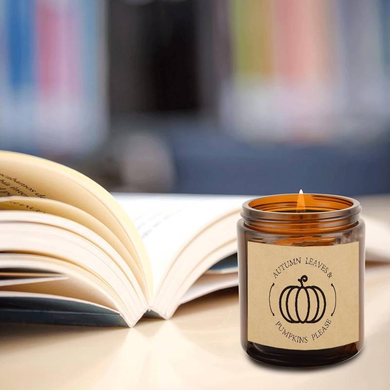 Candela profumata Foglie d'autunno e Zucche - Barattolo di vetro con coperchio, Aromaterapia stagionale senza elettricità