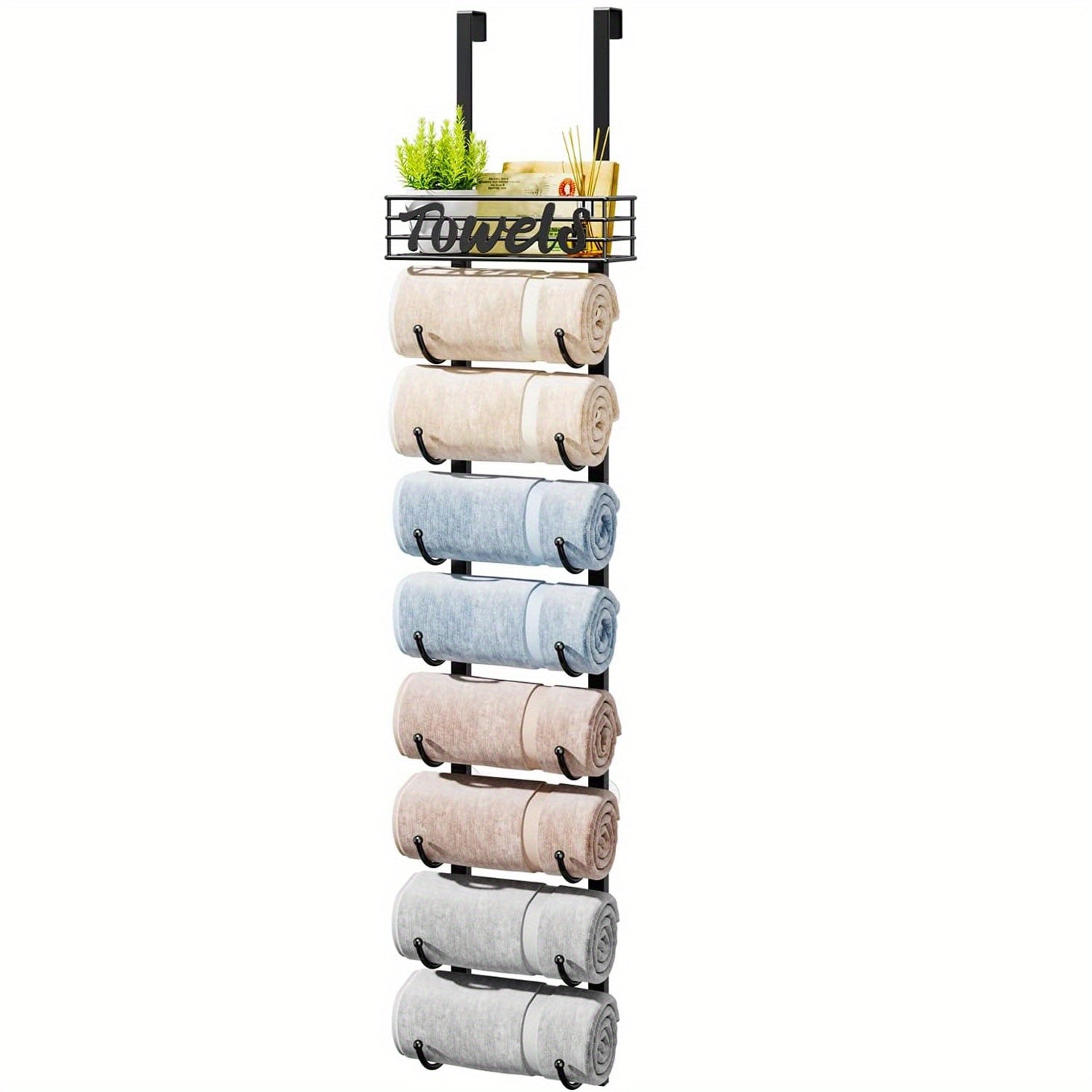 SpaceSaver - Zwart Metalen Handdoekenrek voor Deur met Plank voor Badkamer