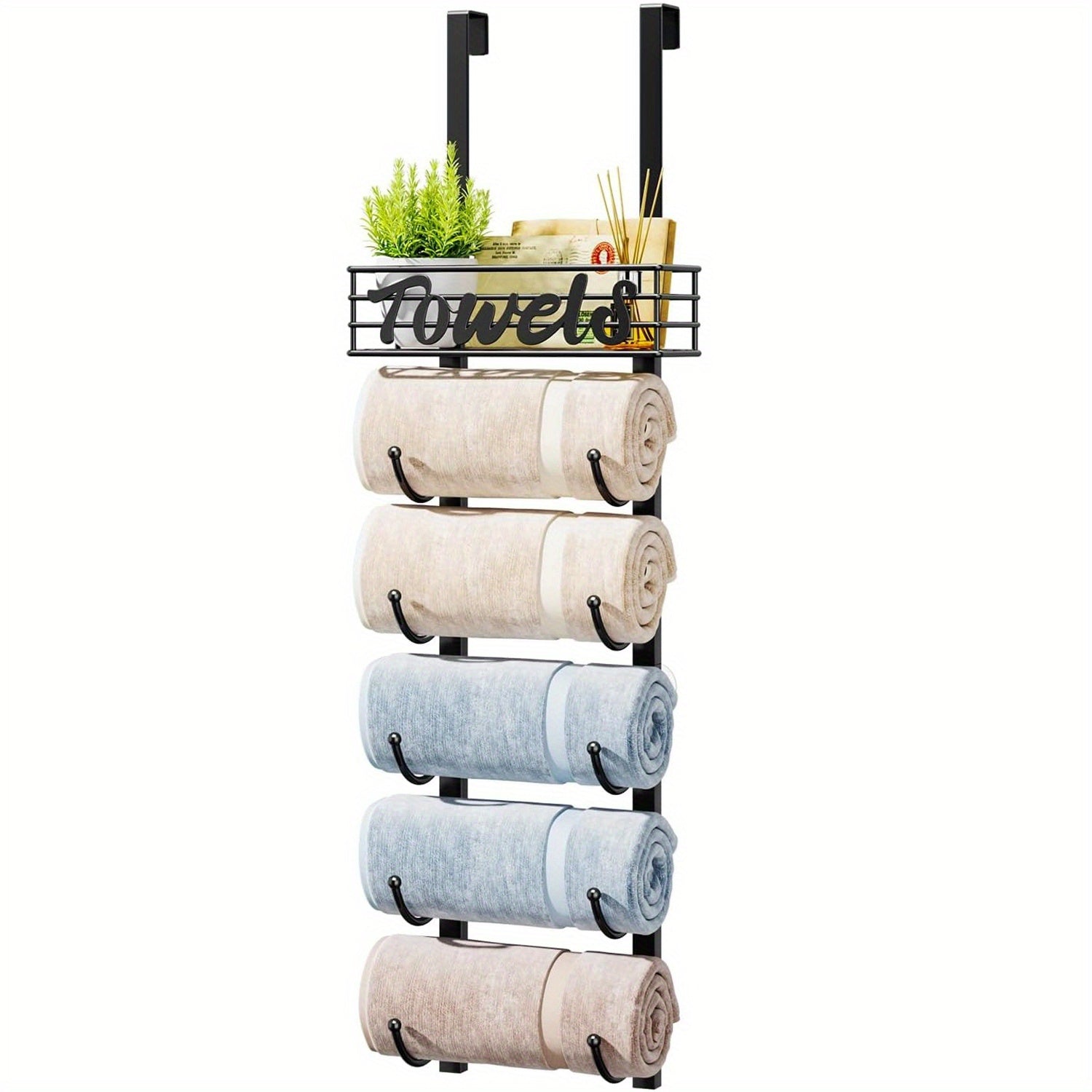 SpaceSaver - Zwart Metalen Handdoekenrek voor Deur met Plank voor Badkamer