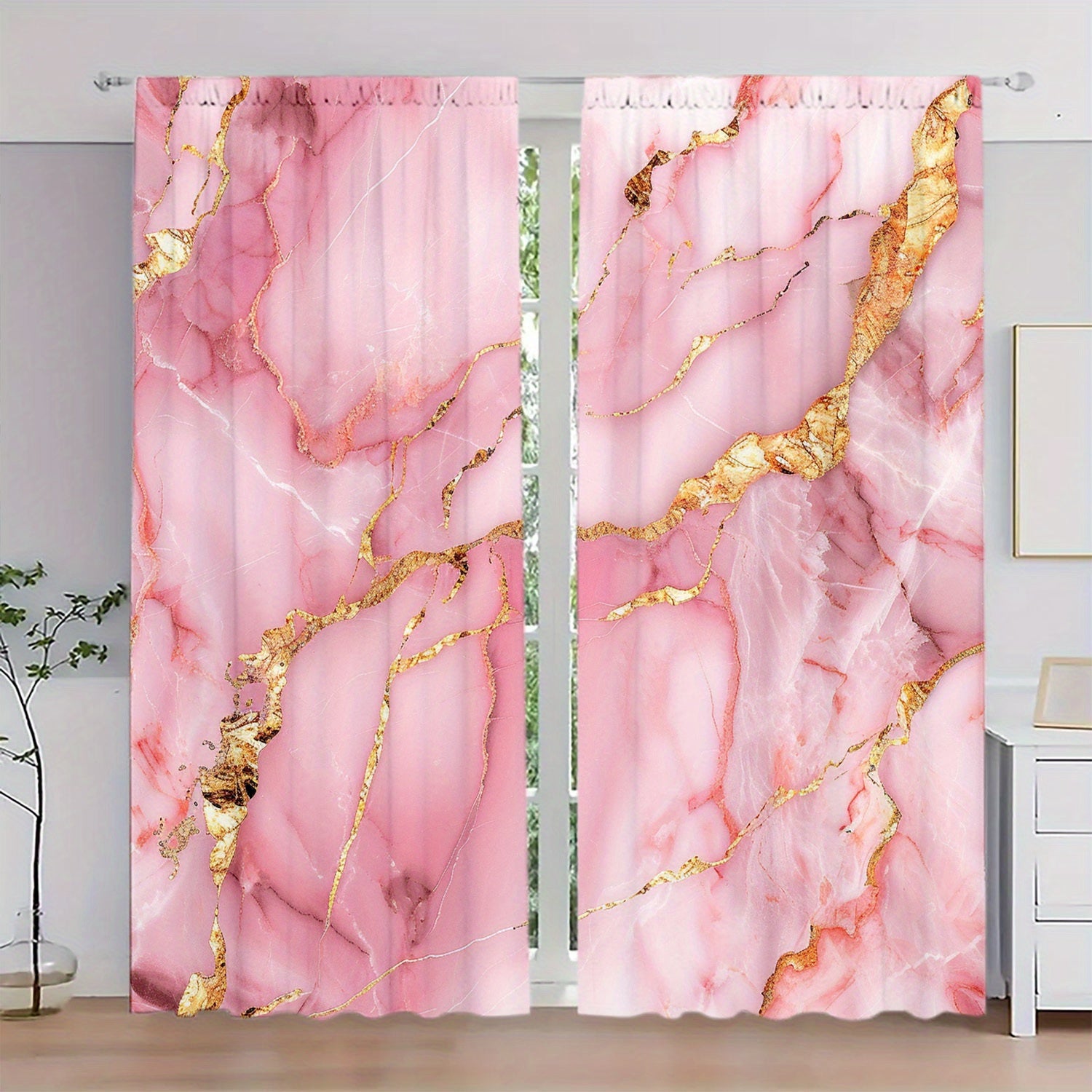 Tende oscuranti 3D in marmo - Set di 2 tende filtranti con tasca per bastone per camera da letto, cucina e soggiorno